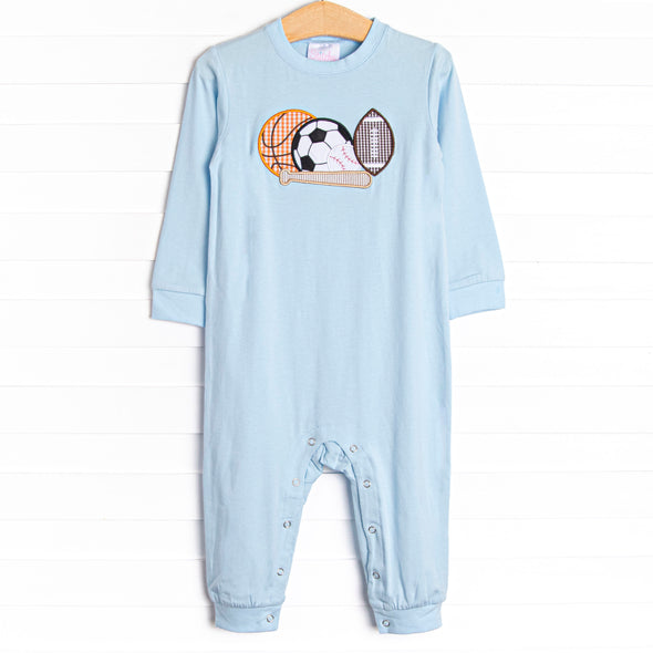 Play Ball Applique Romper, Blue