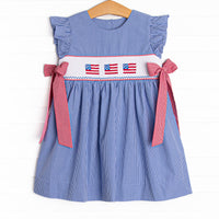 Freedom Flags Smocked Side Tie Dress, Blue