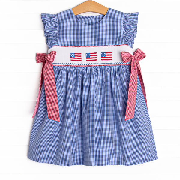 Freedom Flags Smocked Side Tie Dress, Blue