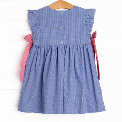 Freedom Flags Smocked Side Tie Dress, Blue