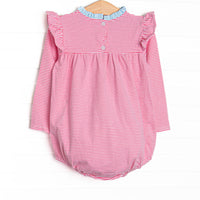 Grace Long Sleeve Bubble, Light Blue and Medium Pink Stripe