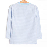 Pumpkin and Poults Applique Top, Light Blue Stripe