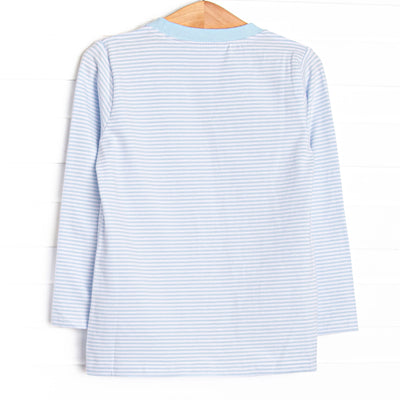 Pumpkin and Poults Applique Top, Light Blue Stripe
