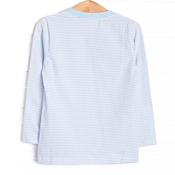Pumpkin and Poults Applique Top, Light Blue Stripe