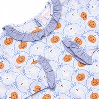 Ghouls and Gourds Ruffle Romper, Blue