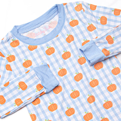 Pumpkin Patch Picnic Bamboo Pajama Set, Blue