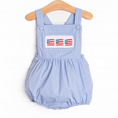 Salute The Flag Smocked Cross Back Bubble, Blue