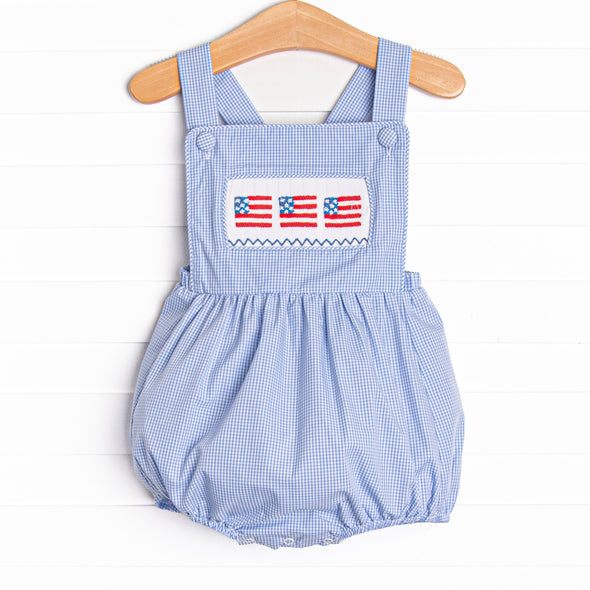 Salute The Flag Smocked Cross Back Bubble, Blue