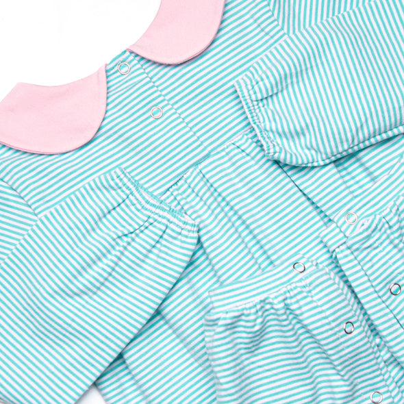Karina Romper, Pink and Mint Stripe