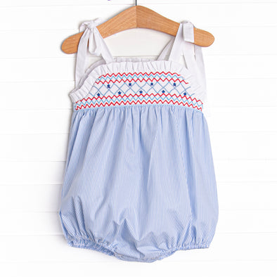 Stars and Stripes Smocked Bubble, Blue