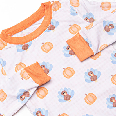 Pumpkin and Poults Bamboo Pajama Set, Orange