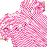 Ghoul Girl Embroidered Bubble, Pink Gingham