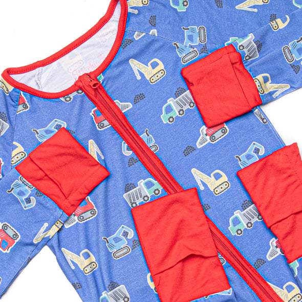 Caution Construction Bamboo Zippy Pajama, Blue