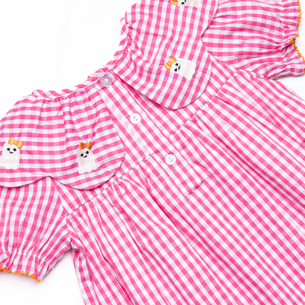 Ghoul Girl Embroidered Dress, Pink Gingham