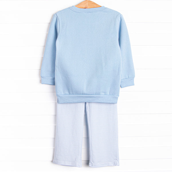 Furry Ear Friend Applique Pant Set, Blue