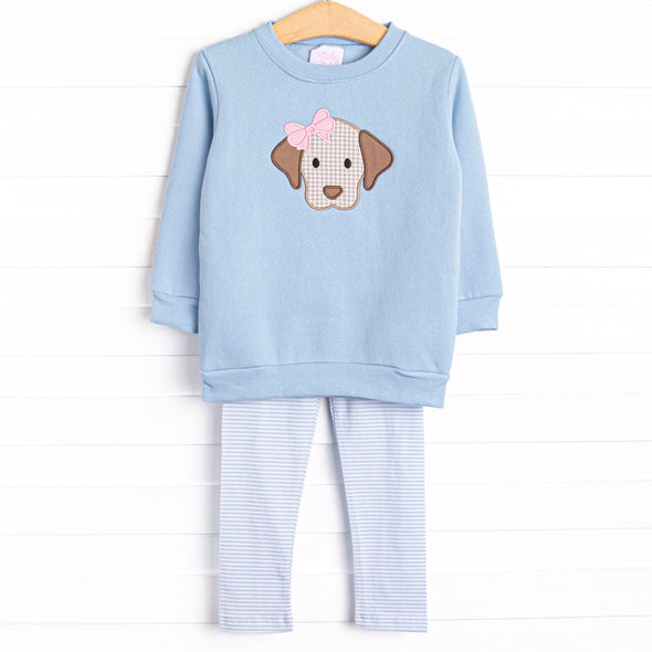 Furry Ear Friend Applique Legging Set, Blue