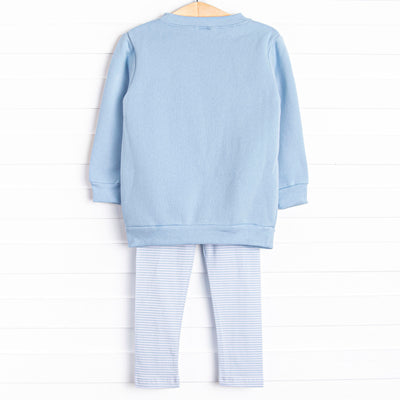 Furry Ear Friend Applique Legging Set, Blue
