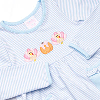 Pumpkin and Poults Applique Ruffle Legging Set, Light Blue Stripe