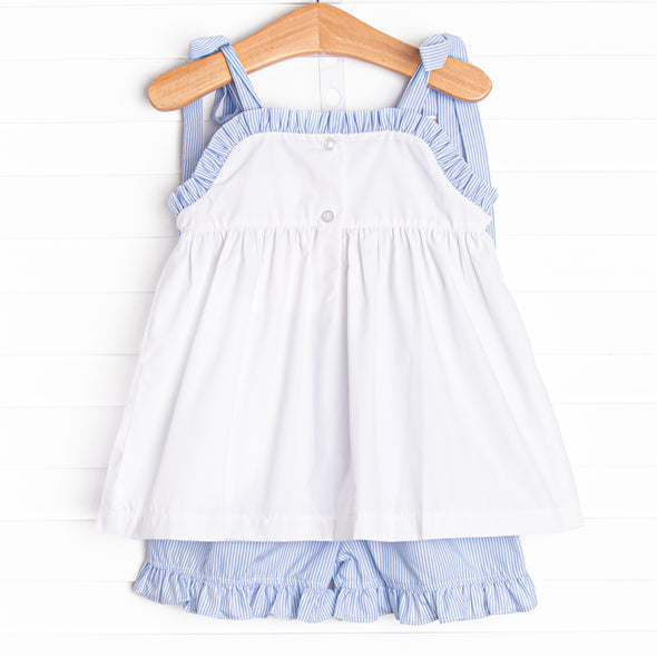 Stars and Stripes Smocked Ruffle Short Set, Blue