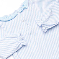 Pumpkin and Poults Applique Ruffle Neck Bubble, Light Blue Stripe