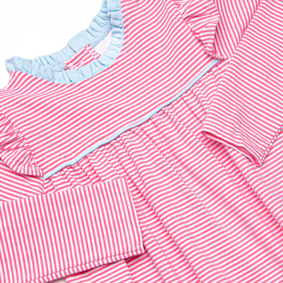 Grace Long Sleeve Bubble, Light Blue and Medium Pink Stripe