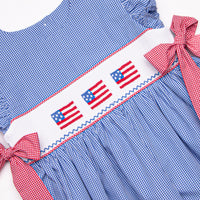 Freedom Flags Smocked Side Tie Dress, Blue