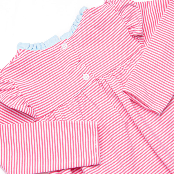 Grace Long Sleeve Bubble, Light Blue and Medium Pink Stripe