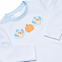 Pumpkin and Poults Applique Top, Light Blue Stripe