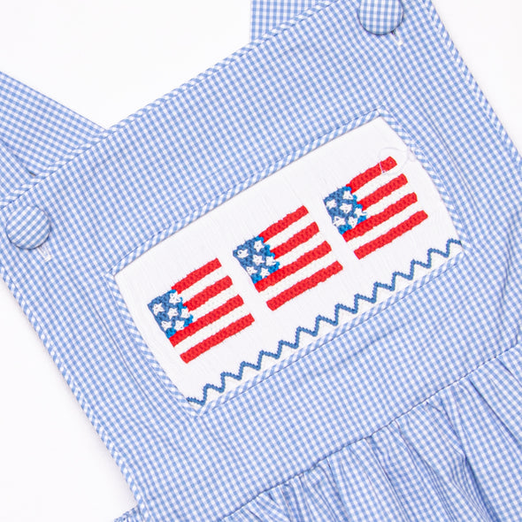 Salute The Flag Smocked Cross Back Bubble, Blue