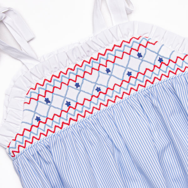 Stars and Stripes Smocked Bubble, Blue