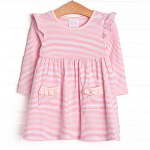 Everly Long Sleeve Dress, Light Pink Stripe