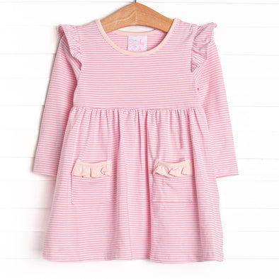 Everly Long Sleeve Dress, Light Pink Stripe