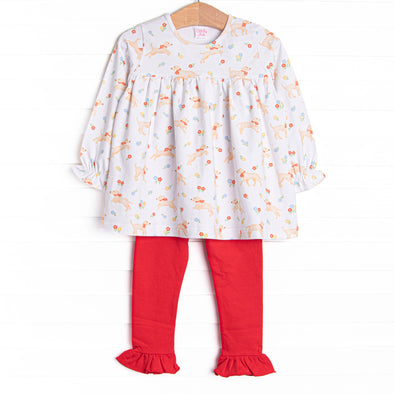 Chasing Tails Ruffle Legging Set, Red