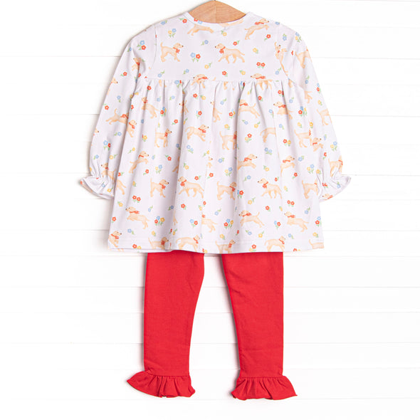Chasing Tails Ruffle Legging Set, Red