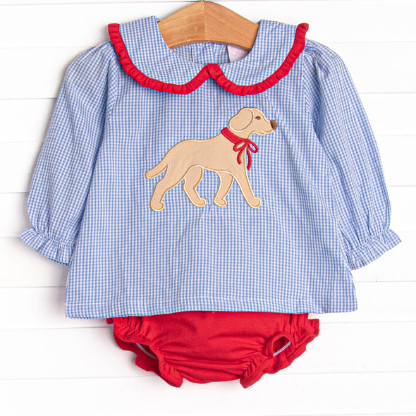 Chasing Tails Applique Diaper Set, Blue
