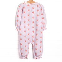Berry Bows Ruffle Neck Romper, Pink