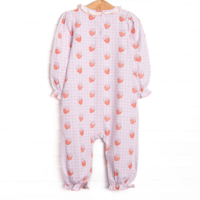 Berry Bows Ruffle Neck Romper, Pink