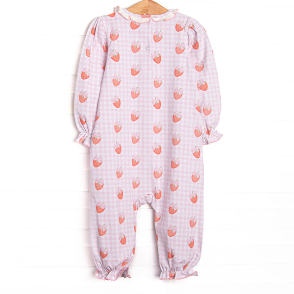 Berry Bows Ruffle Neck Romper, Pink