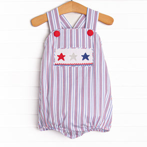 Red, White, and True Smocked Cross Back Bubble, Blue