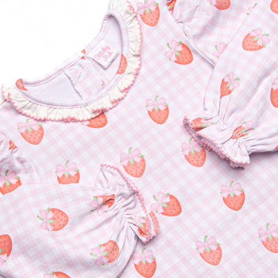 Berry Bows Ruffle Neck Romper, Pink