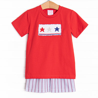 Red, White, and True Smocked Short Set, Red