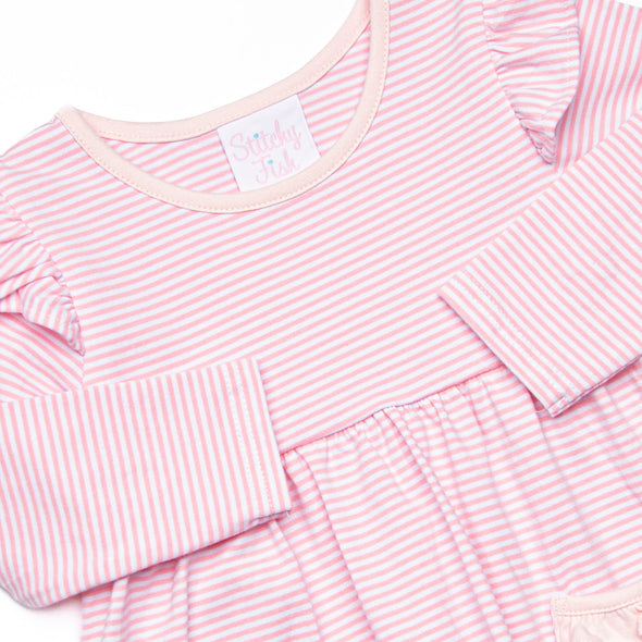 Everly Long Sleeve Dress, Light Pink Stripe