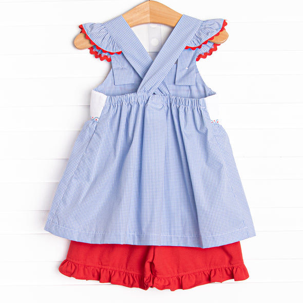 Patriotic Pops Smocked Ruffle Short Set, Blue