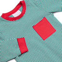 Luca Pocket Romper, Red and Green Stripe