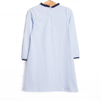 Grace Long Sleeve Pocket Dress, Navy and Light Blue Stripe
