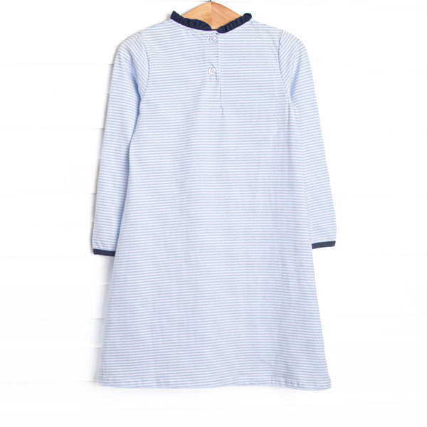 Grace Long Sleeve Pocket Dress, Navy and Light Blue Stripe