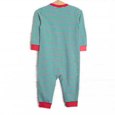 Luca Pocket Romper, Red and Green Stripe