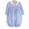 Gracie Gingham Smocked Romper, Blue