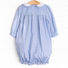 Gracie Gingham Smocked Romper, Blue