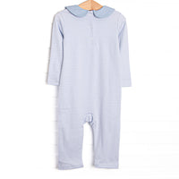 Santa Claus Pima Embroidered Romper, Blue